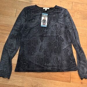 NWT Snakeskin print top with mesh sleeves